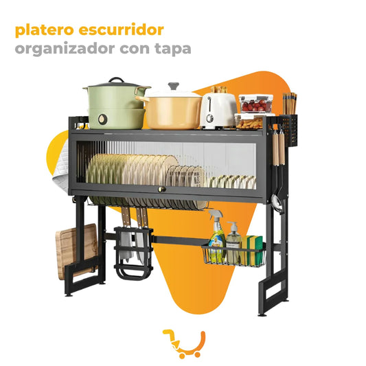 PLATERO ESCURRIDOR ORGANIZADOR CON TAPA